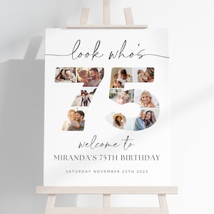 75th Birthday Photo Collage TEMPLATE, Look Who's 75, Customizable Collage Board, Seventy Five Montage Display Poster, Digital Download DIY