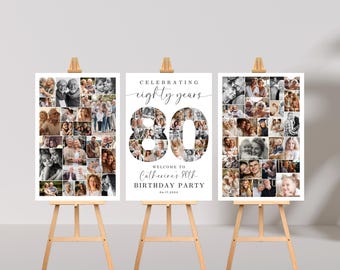 80th Birthday Photo Collage Poster Bundle TEMPLATE Set, Celebrating 80 Years, Party Welcome Sign, Picture Board, Montage Display, C1