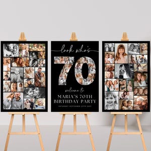 70th Birthday Photo Collage Poster Bundle TEMPLATE, Look who's 70, Customizable Photo Collage Board, Photo Montage Display Digital Download