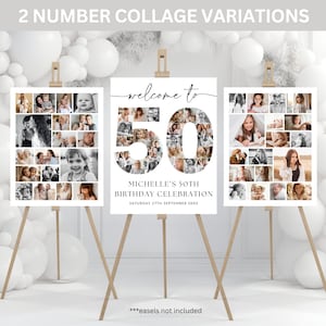 Welcome to 50 Birthday Photo Collage Poster TEMPLATE Set, Number 50 Birthday Welcome Sign, Customizable Collage Board, Party Decor Ideas