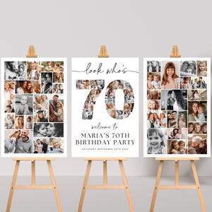 70th Birthday Photo Collage Poster Bundle TEMPLATE, Look who's 70, Customizable Photo Collage Board, Photo Montage Display Digital Download
