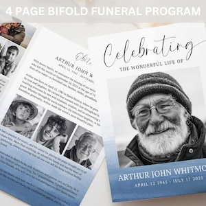 4 Page Bifold Funeral Program TEMPLATE for Fisherman, Blue Ocean Celebration of Life Order of Service for Men, Memorial Program Obituary, F8