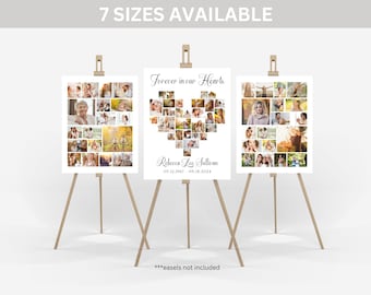 Funeral Heart Collage TEMPLATE Bundle, Funeral Photo Collage for men or woman, Celebration of Life, Easel Display Memorial Poster