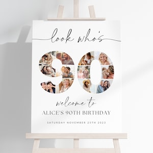 90th Birthday Photo Collage TEMPLATE, Look Who's 90, Customizable Photo Collage Board, Photo Montage Display Poster, Digital Download DIY