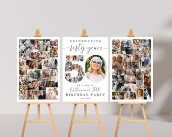 50th Birthday Photo Collage Poster Bundle TEMPLATE Set, Celebrating 50 Years, Party Welcome Sign, Picture Board, Montage Display, C1