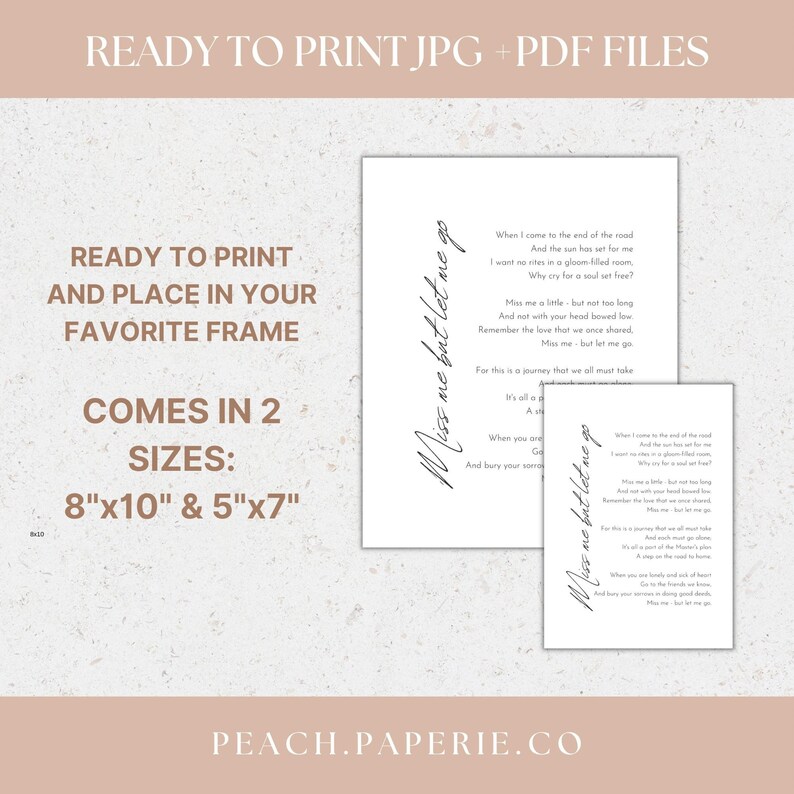 Miss me but let me go poem printable funeral poem ready to etsy