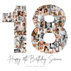 18th Birthday Photo Collage TEMPLATE, 18th Birthday Gift, Customizable Birthday Welcome Sign, Number Eighteen Poster, Party Decor, BC1