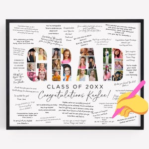 Graduation Collage Poster TEMPLATE with space for messages, Photo Collage Board Grad, Signature Graduation Sign Guestbook, Graduation Gift