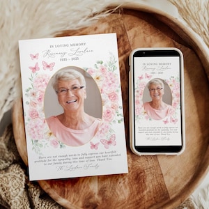 Bereavement Card TEMPLATE, Pink Floral, Funeral Thank You Card, Electronic Thank You Text, Digital 7x5 Printable, Phone Memorial Card, F5