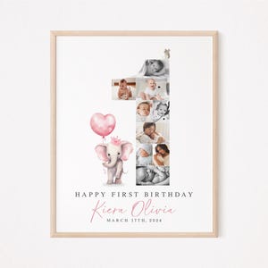 1st Birthday Photo Collage TEMPLATE, Elephant and Mouse, First Birthday Poster Gift, Party Decor Ideas, Welcome Sign, Canva Template