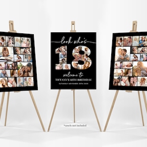 Black 18th Birthday Photo Collage Poster Bundle TEMPLATE, Look who's 18, Customizable Photo Collage Board, Montage Display Digital Download