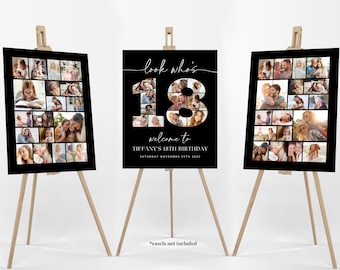 Black 18th Birthday Photo Collage Poster Bundle TEMPLATE, Look who's 18, Customizable Photo Collage Board, Montage Display Digital Download