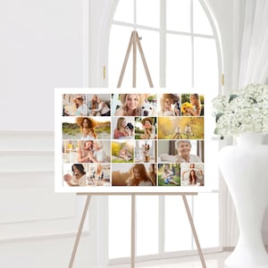 Horizontal Photo Collage Sign TEMPLATE, Celebration of Life Memory Board, Memorial Photo Display Easel Sign for Men or Women