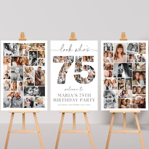 75th Birthday Photo Collage Poster Bundle TEMPLATE, Look who&#39;s 75, Customizable Photo Collage Board, Photo Montage Display Digital Download