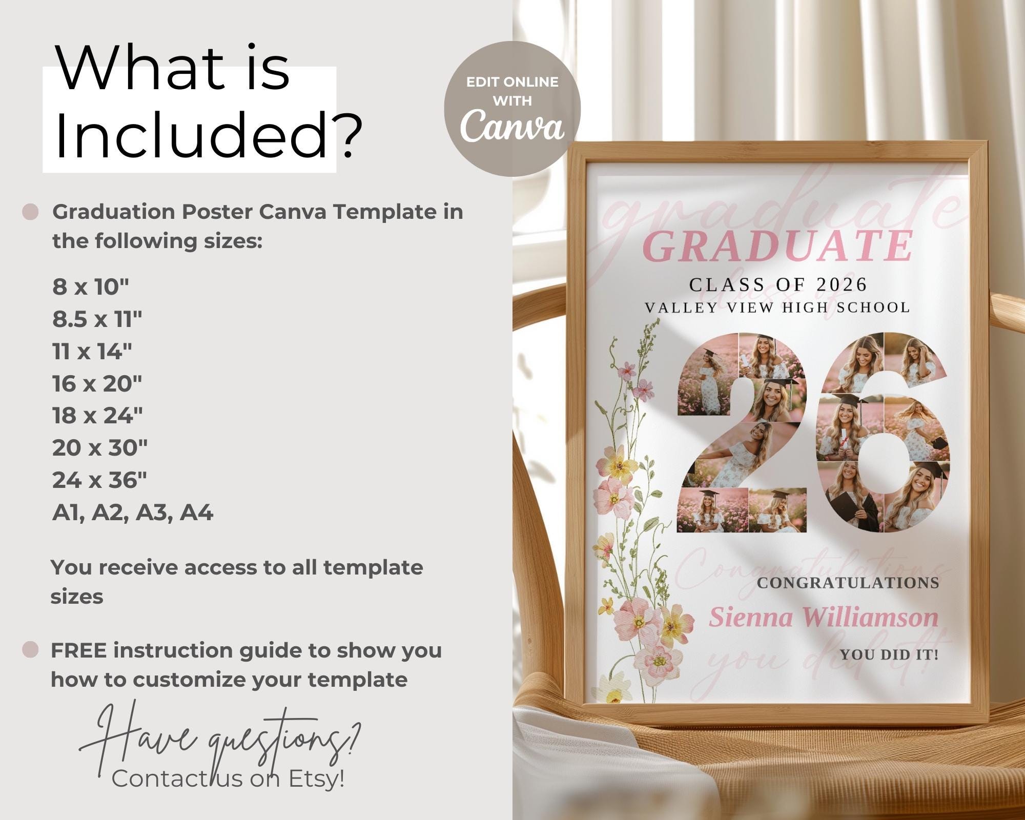 Spring Graduation Month Spring Floral Graduation Poster With Photo Collage, Gift for 2026 ...