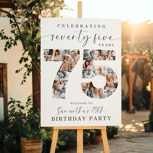 75th Birthday Photo Collage TEMPLATE, Celebrating 75 Years, Party Welcome Sign, Photo Montage Display Poster, Canva Template, C1