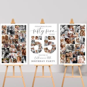 55th Birthday Photo Collage Poster Bundle TEMPLATE Set, Celebrating 55 Years, Party Welcome Sign, Picture Board, Montage Display, C1