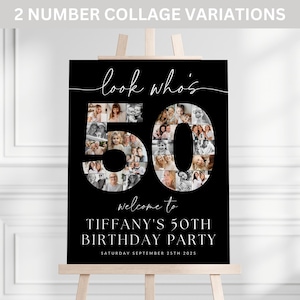 50th Birthday Photo Collage TEMPLATE, Look Who&#39;s 50, Customizable Birthday Welcome Sign, Photo Montage Display Poster, Digital Download DIY