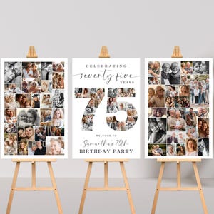 75th Birthday Photo Collage Poster Bundle TEMPLATE Set, Celebrating 75 Years, Party Welcome Sign, Picture Board, Montage Display, C1