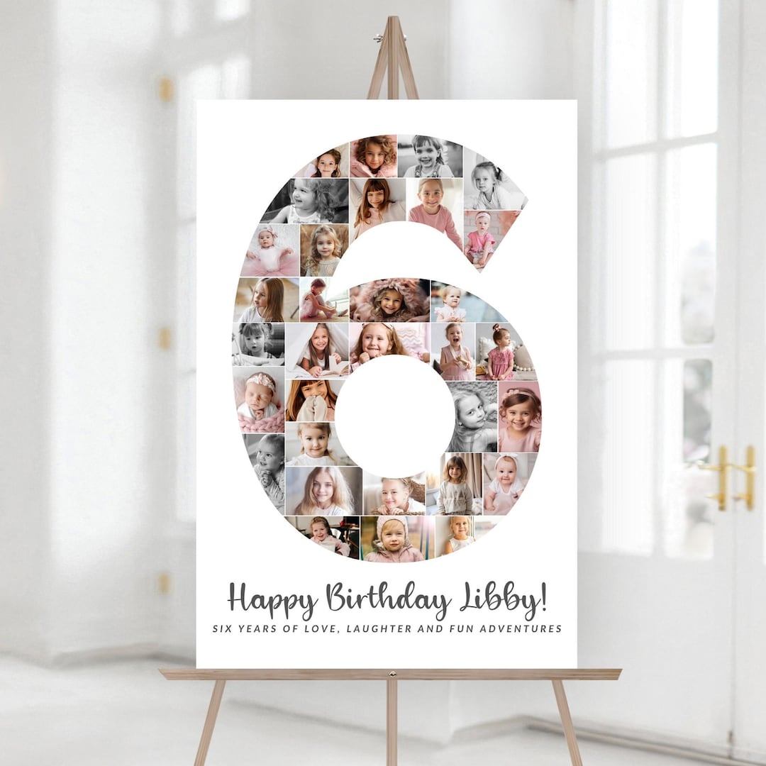 Number 6 Birthday Photo Collage TEMPLATE for Boy or Girl, Personalized ...