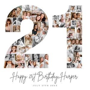 21st Birthday Photo Collage TEMPLATE, 21st Birthday Gift, Customizable Birthday Welcome Sign, Twenty First Number Poster, Party Decor, BC1