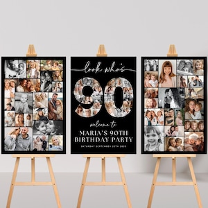 90th Birthday Photo Collage Poster Bundle TEMPLATE, Look who&#39;s 90, Customizable Photo Collage Board, Photo Montage Display Digital Download