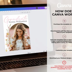 Floral Graduation Announcement, Spring Graduation Party Invitation: Canva Template (Digital Download) bild 7