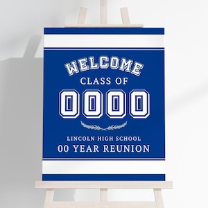 Class Reunion Welcome Poster TEMPLATE, Blue and White, School Reunion Display Sign, Alumni Welcome, Canva Template