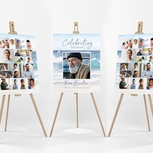 Beach Ocean Memorial Poster Template Bundle, Fisherman Celebration of Life Easel Display, Funeral Photo Collage for Man or Woman