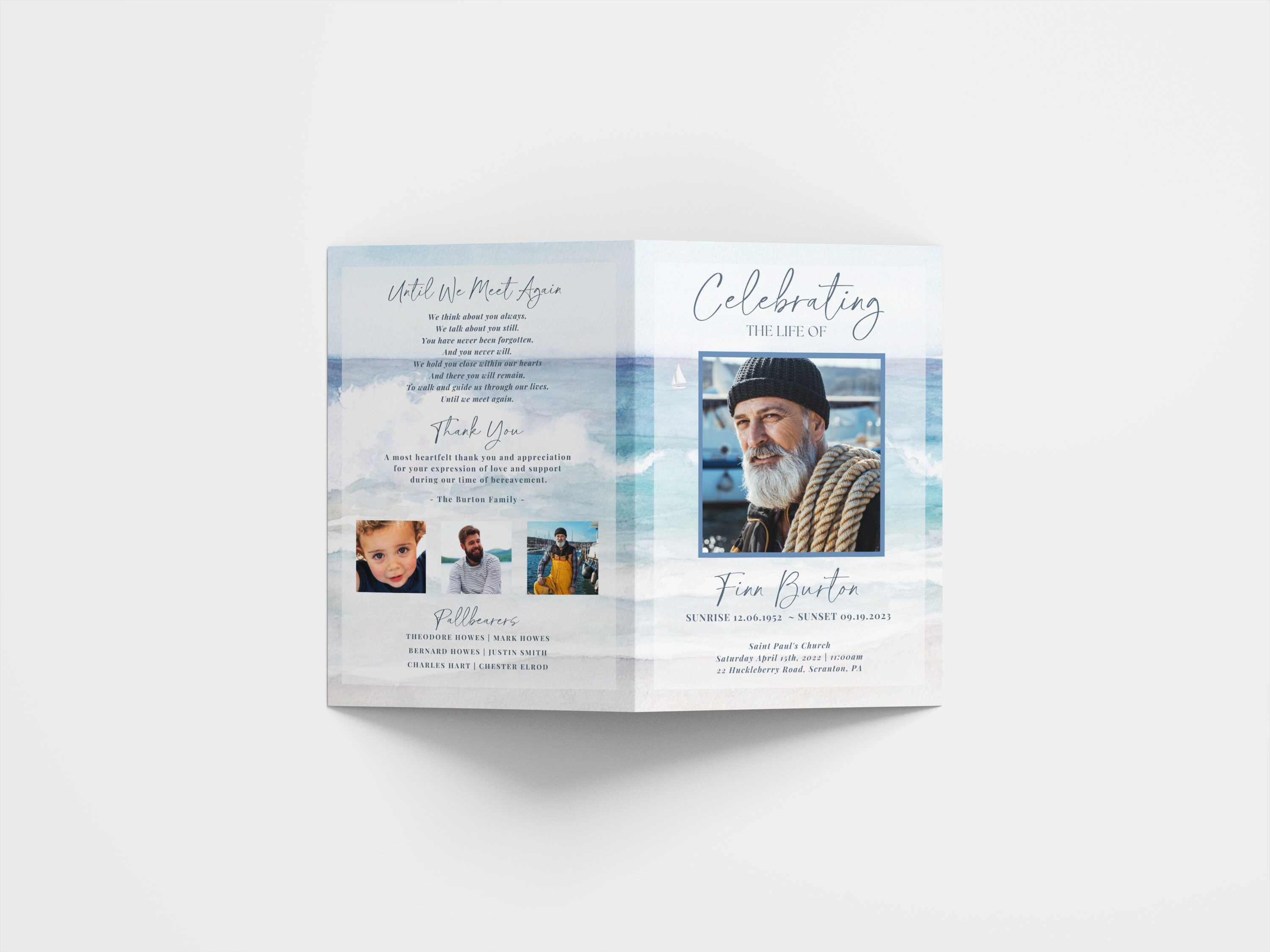 Fish Funeral Program Design Funeral Program TEMPLATE for Fisherman, 4 Page Bifold Obituary, Funeral ...