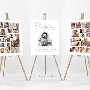 21st Birthday Photo Collage Poster Bundle TEMPLATE, Cheers to 21 Years, Customizable Photo Collage Board, Photo Montage, Digital Download