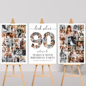 90th Birthday Photo Collage Poster Bundle TEMPLATE, Look who&#39;s 90, Customizable Photo Collage Board, Photo Montage Display Digital Download