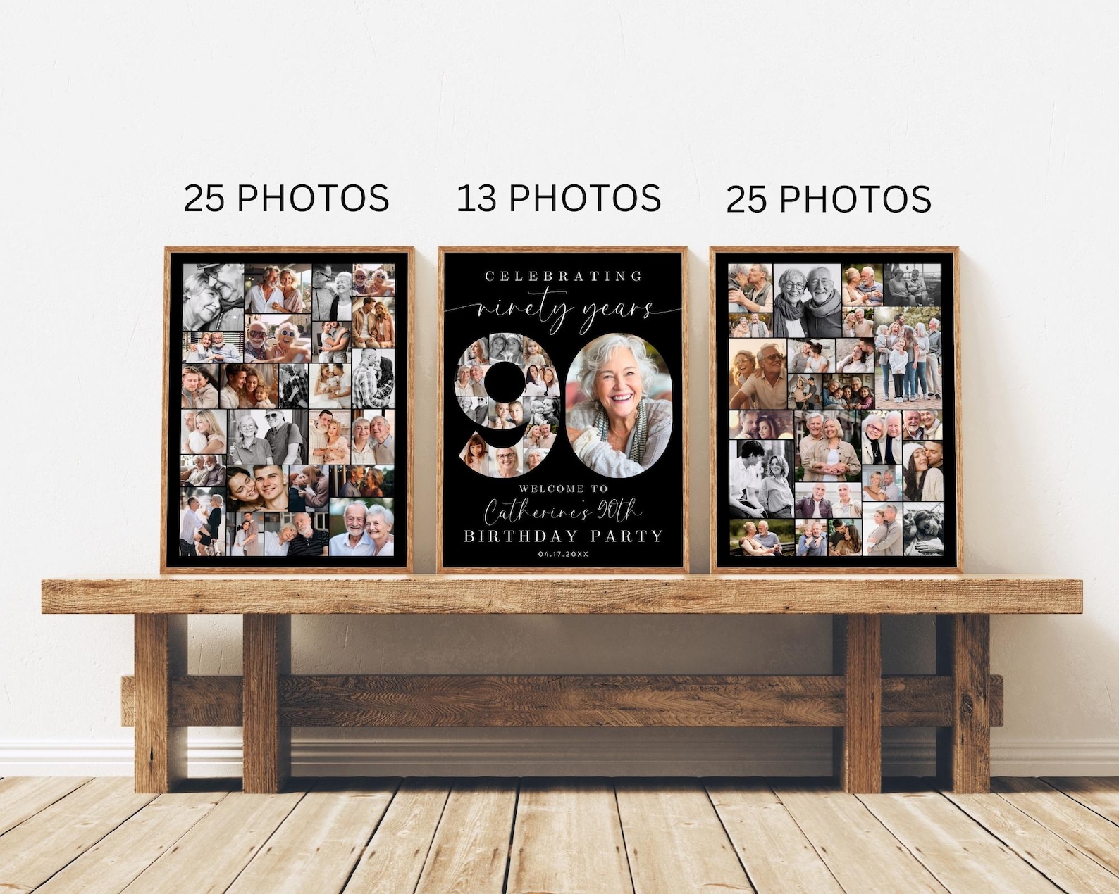 90th Birthday Photo Collage Poster Bundle TEMPLATE Set, Celebrating 90 ...