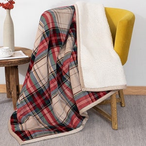 THICK Nordic Warm Blanket, Grid Print Heavy sherpa blanket,Cozy Double layered Thick Throw Blanket, Handmade Sherpa Fleece Blanket 50x60