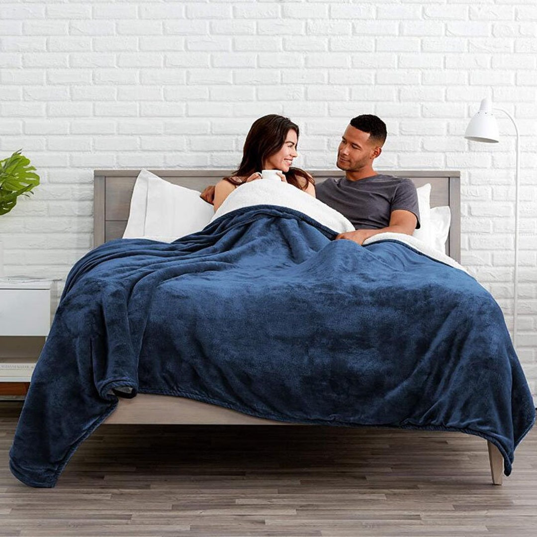 Classic Warm Sherpa Blanket, Blue Heavy Sherpa Blanket,cozy Double