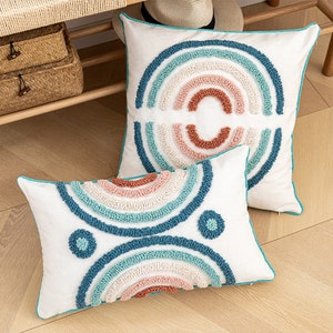 Foindtower Half Moon Accent Boho Tufted Decorative Throw Pillow Covers,  Cozy Bohemian Rainbow Design Cotton Canvas Cushion Cover | Tassels Pillow  Case