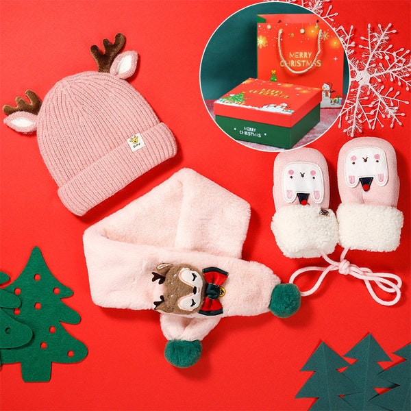 Coffret cadeau de Noël pour enfants, chapeaux, écharpe, gants, cadeau écharpe d'élan, cadeau chaud d'hiver, cadeau de Noël pour les enfants, surprise pour les enfants