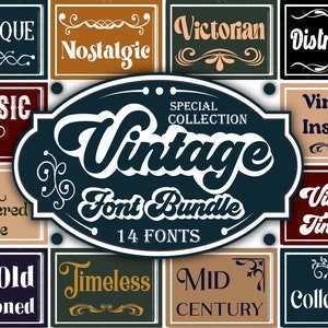 Vintage Retro Font Bundle, Procreate Fonts, Canva Fonts, Cricut Silhouette Design Space Fonts, Special Collection, Instant Download