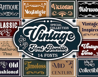 Vintage Retro Font Bundle, Procreate Fonts, Canva Fonts, Cricut Silhouette Design Space Fonts, Special Collection, Instant Download