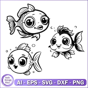 Pacote Svg de peixe, Svg de peixe, arquivos cortados para Cricut, SVG de peixe fofo, SVG de peixe bebê, png, dxf, eps