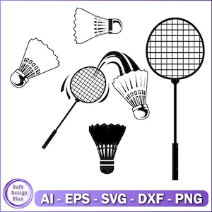 Badminton SVG bundle, Badminton equipment Svg, Racket Silhouette, Badminton illustration, png, dxf, eps