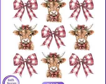 Coquette Christmas Highland Cow png ,Western Christmas png, Highland Cow png, Western Christmas png, Coquette png, Aesthetic Christmas png