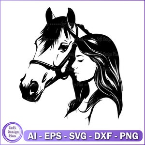 Frau und Pferd svg, Mädchenliebe Pferdesilhouette, Mädchen & Pferd svg, Pferdeliebhaber svg, svg-Dateien für cricut, Pferde svg, Pferdekopf Clipart
