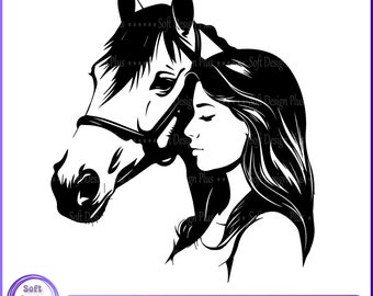 Woman And Horse svg, Girl Love Horse Silhouette, Girl & Horse Svg, Horse Lover Svg, Svg files for cricut, Horse Svg, Horse head clipart