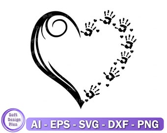 Heart and Baby Hands Svg, Png, Heart Cricut, Baby Hands Design, Cuttable File, Birthday Baby Svg, Newbaby Svg, Instat Download