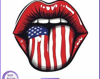 American Flag Tongue Lips PNG: 4th of July Sublimation