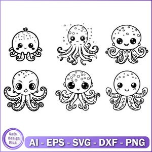Octopus SVG bundle, Cute Octopus SVG, Baby Octopus Clipart, Cut Files For Cricut, Silhouette, baby octopu svg