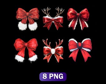 Christmas Coquette Bows PNG: Girly Ribbon Clipart (Digital Download)