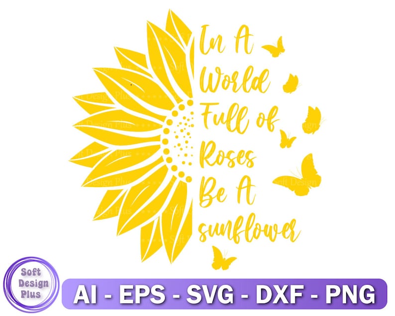 Sunflower SVG Flower Svg Butterfly Digital Download Etsy