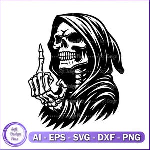 Grim Reaper Skeleton SVG PNG: Middle Finger Skull Vector (Digital Download